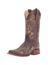Dragonfly Embroidery Square-toe Wide Calf Cowgirl Boots